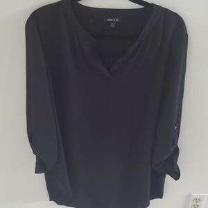 Black V neck  hi/lo sheer look Blouse